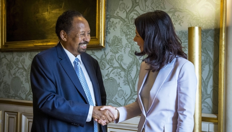 Abdalla Hamdok meets Annalena Baerbock, then-German foreign minister, during international humanitarian conference on Sudan, Paris, 15 April 2024