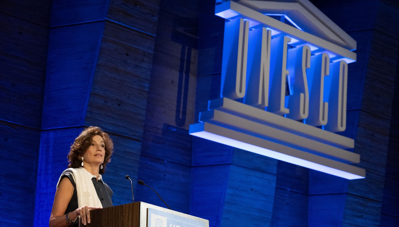 Audrey Azoulay announces the US's request to return to UNESCO at its headquarters in Paris, 12 June 2023.