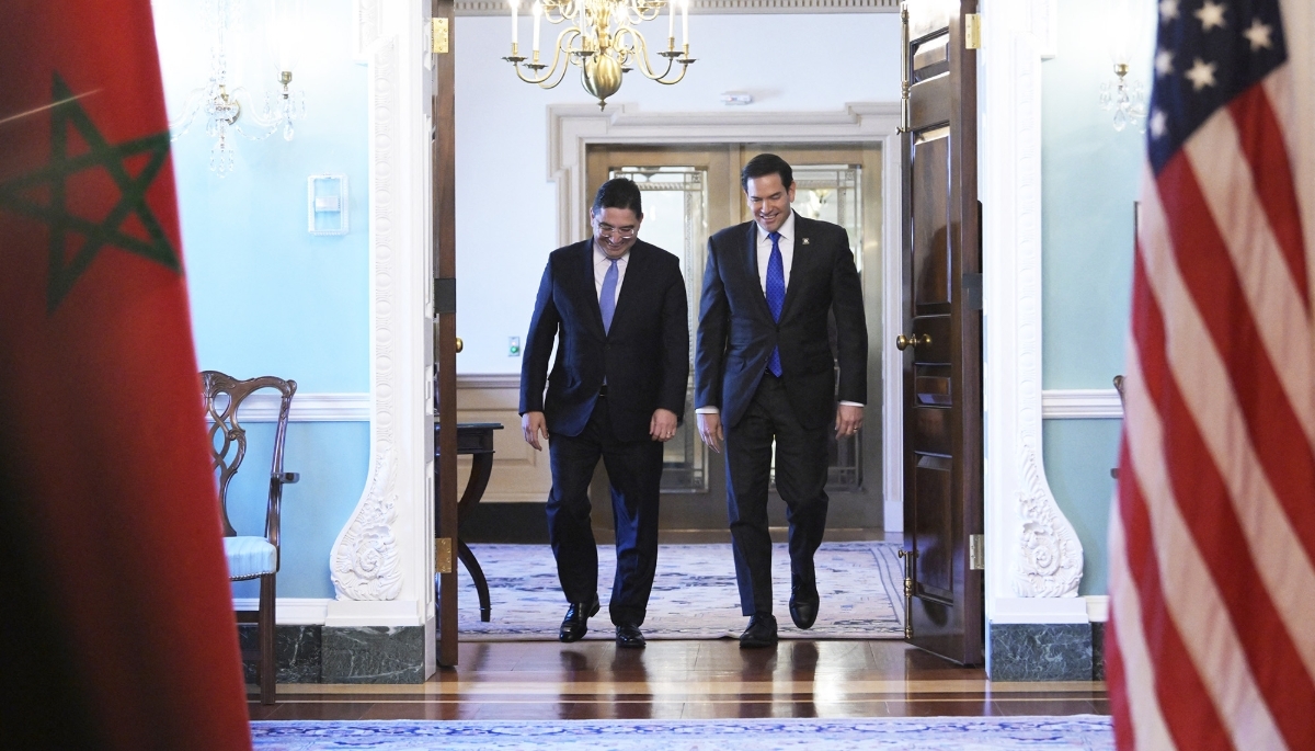 Moroccan Foreign Minister Nasser Bourita (left) is received by US Secretary of State Marco Rubio in Washington on 8 April 2025.