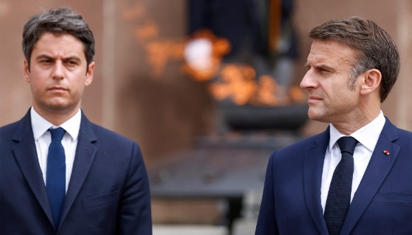 French president Emmanuel Macron (right) and France's prime minister Gabriel Attal.