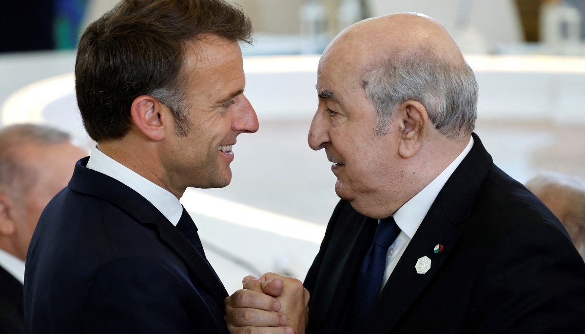 Emmanuel Macron and Abdelmadjid Tebboune at the G7 summit in Italy on 14 June 2024.