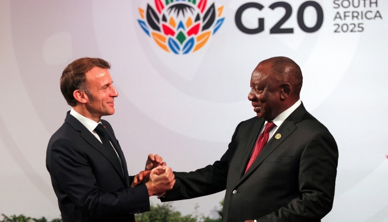 Presidents Macron and Ramaphosa in Johannesburg on 22 November 2025.
