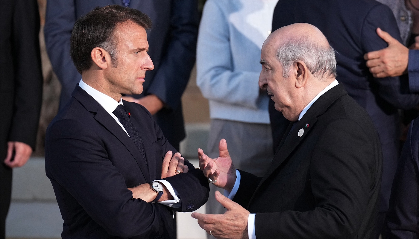 French President Emmanuel Macron with his Algerian counterpart Abdelmadjid Tebboune in Fasano, Italy, 14 June 2024.
