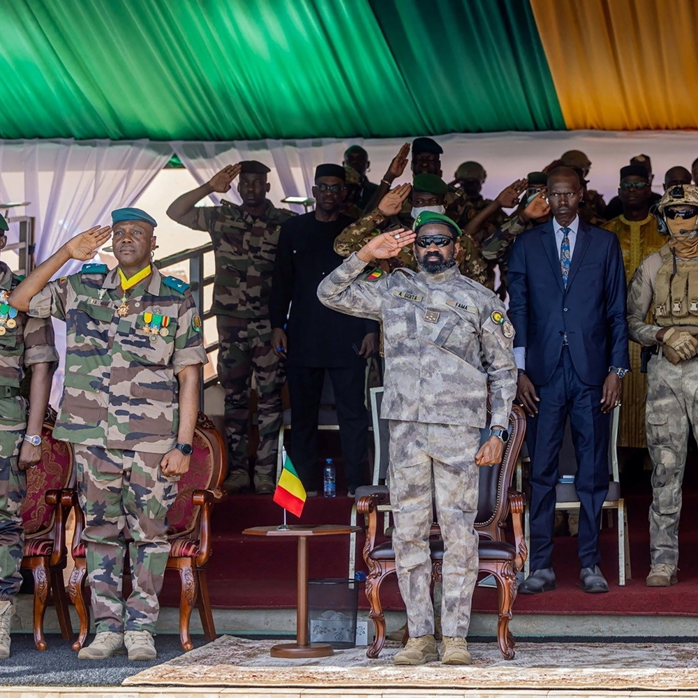 Assimi Goïta (right) attending the funeral of Defence Minister Sadio Camara in Bamako, on 30 April 2026.