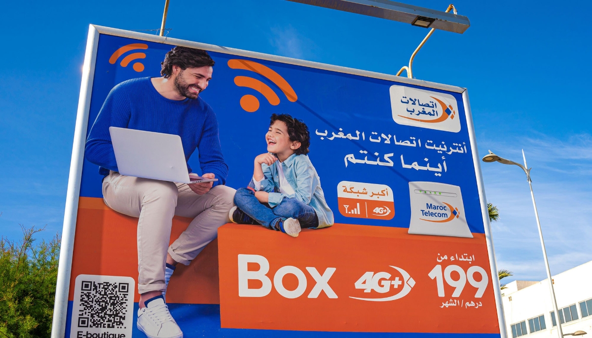 An ad for Maroc Telecom in Essaouira, Morocco, on 1 April 2022.