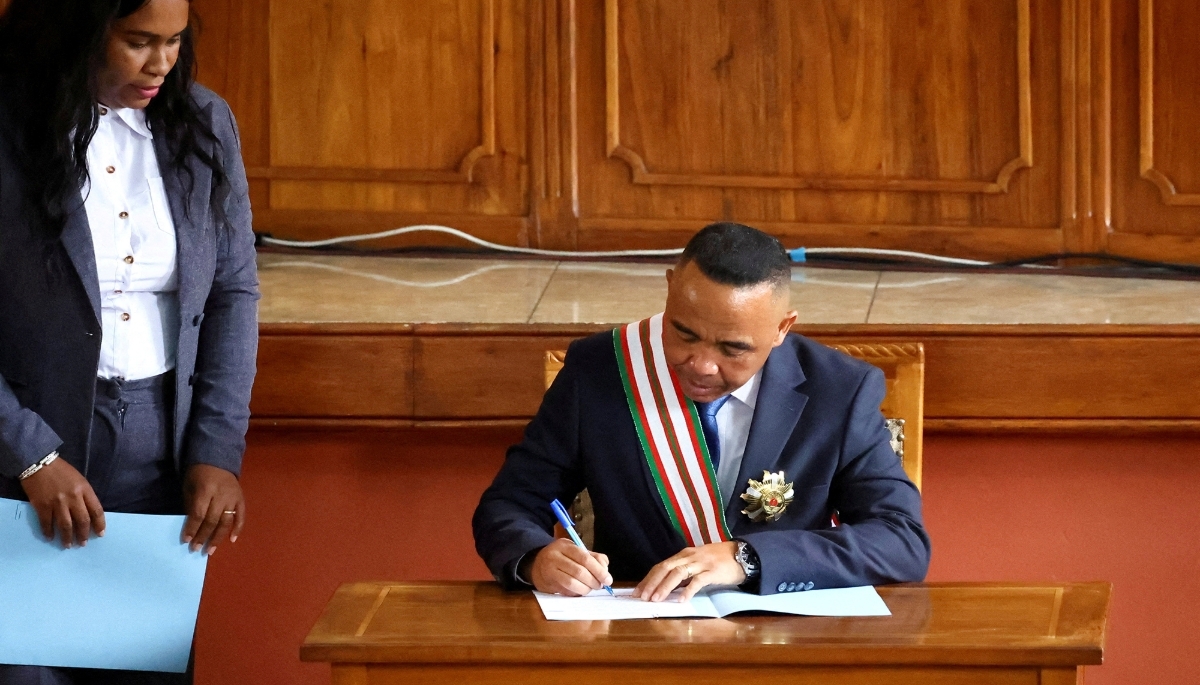 Madagascar's new military ruler, Colonel Michael Randrianirina, in Antananarivo on 17 October 2025.