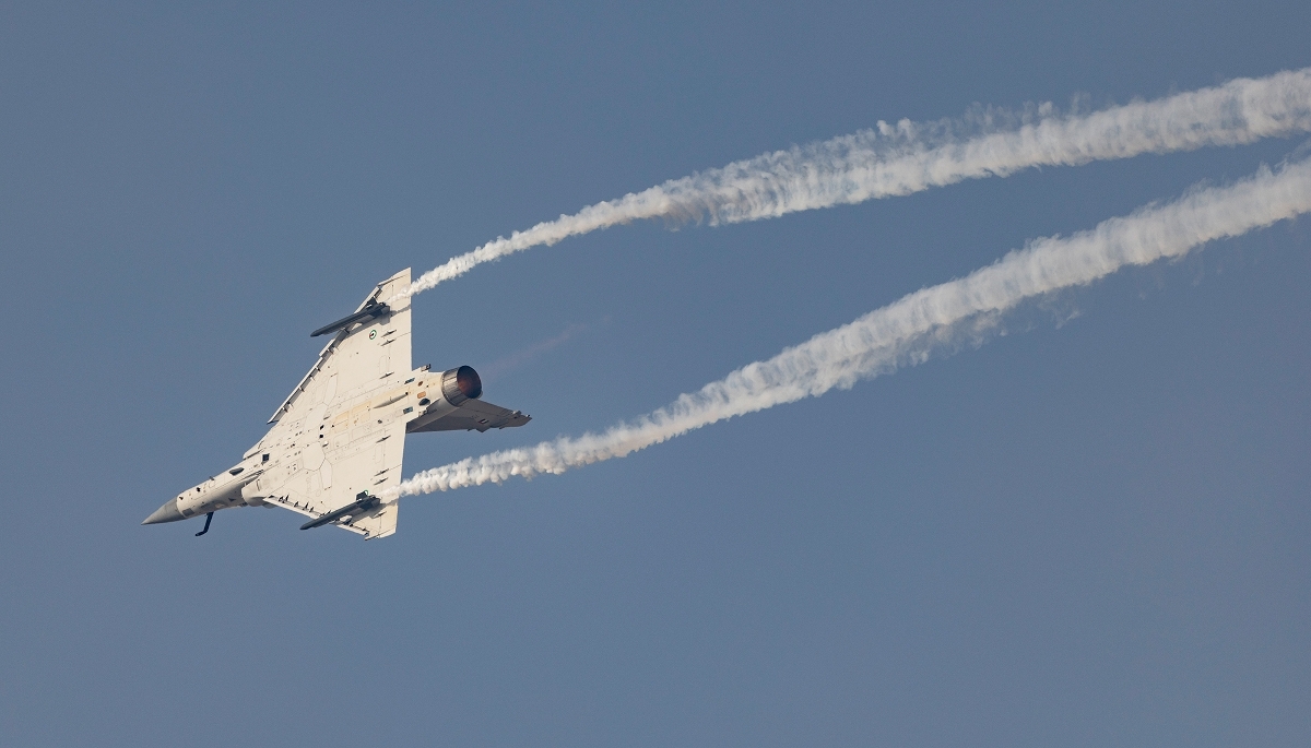 The United Arab Emirates Air Force flies the Mirage 2000-9 at the Dubai Airshow, on 20 November 2025.