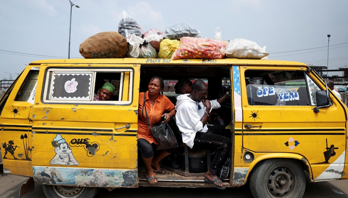 A minibus carrying goods purchased at the Mile 12 Market in Lagos, Nigeria, June 2025.