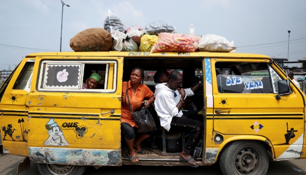A minibus carrying goods purchased at the Mile 12 Market in Lagos, Nigeria, June 2025.