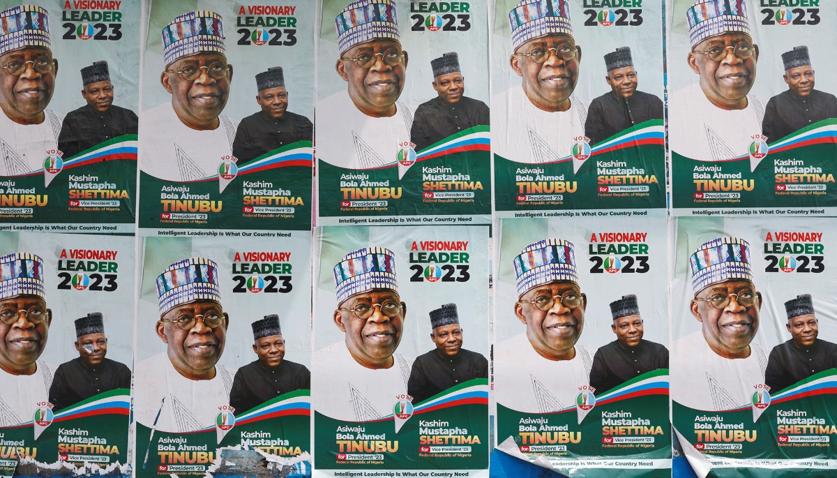 APC's electoral campaign posters for the 2023 presidential election, in Lagos.