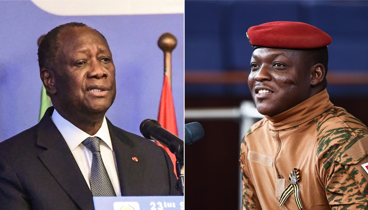 Ivorian President Alassane Ouattara (left) and his Burkinabé counterpart Ibrahim Traoré.