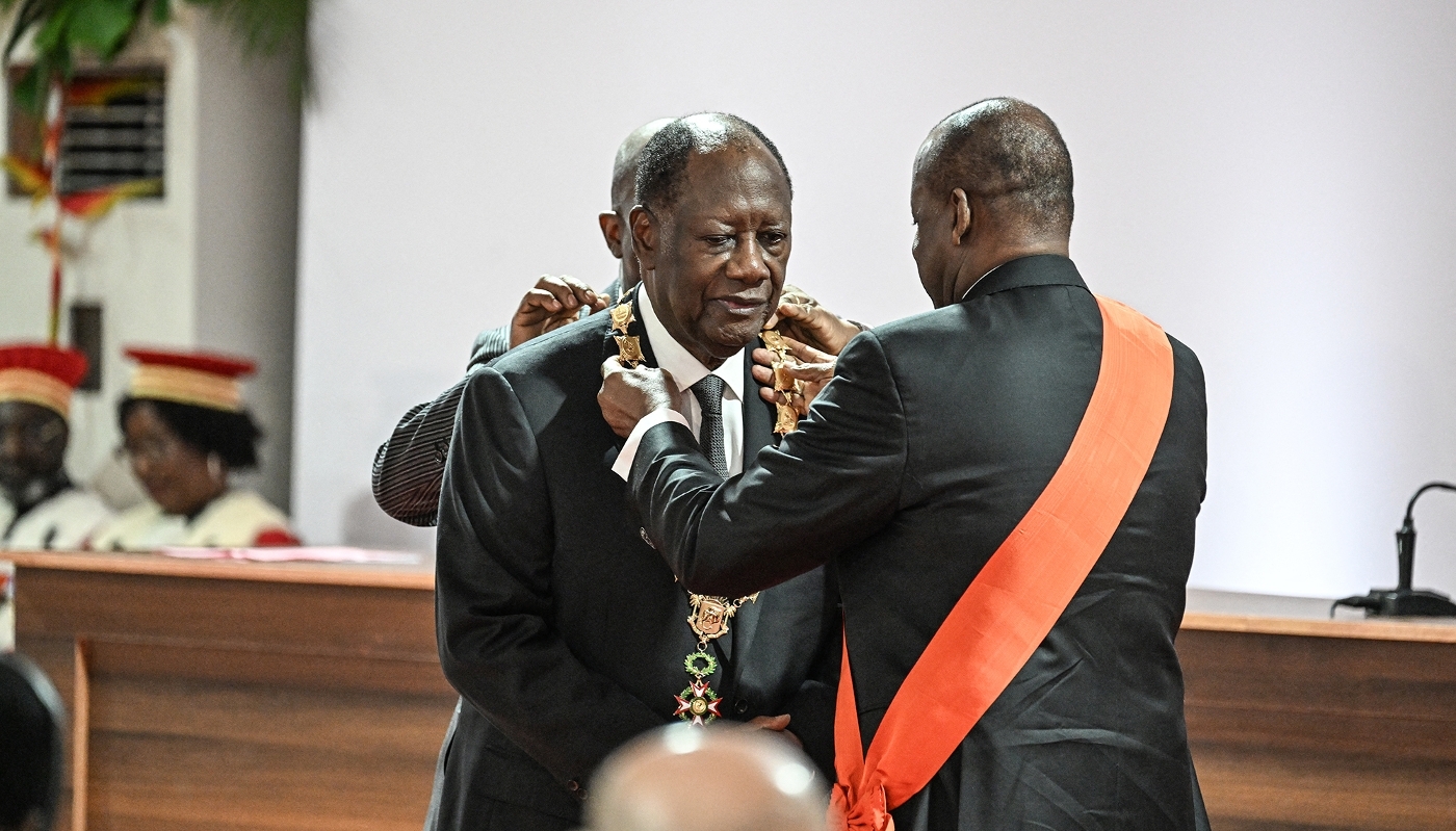 Alassane Ouattara being inaugurated at the Presidential Palace in Abidjan on 8 December 2025.