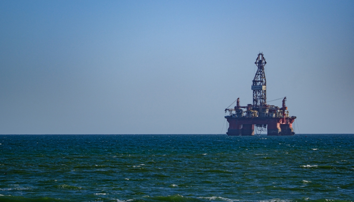 An offshore rig for oil drilling at Walvis Bay, Namibia, on 26 July 2024.