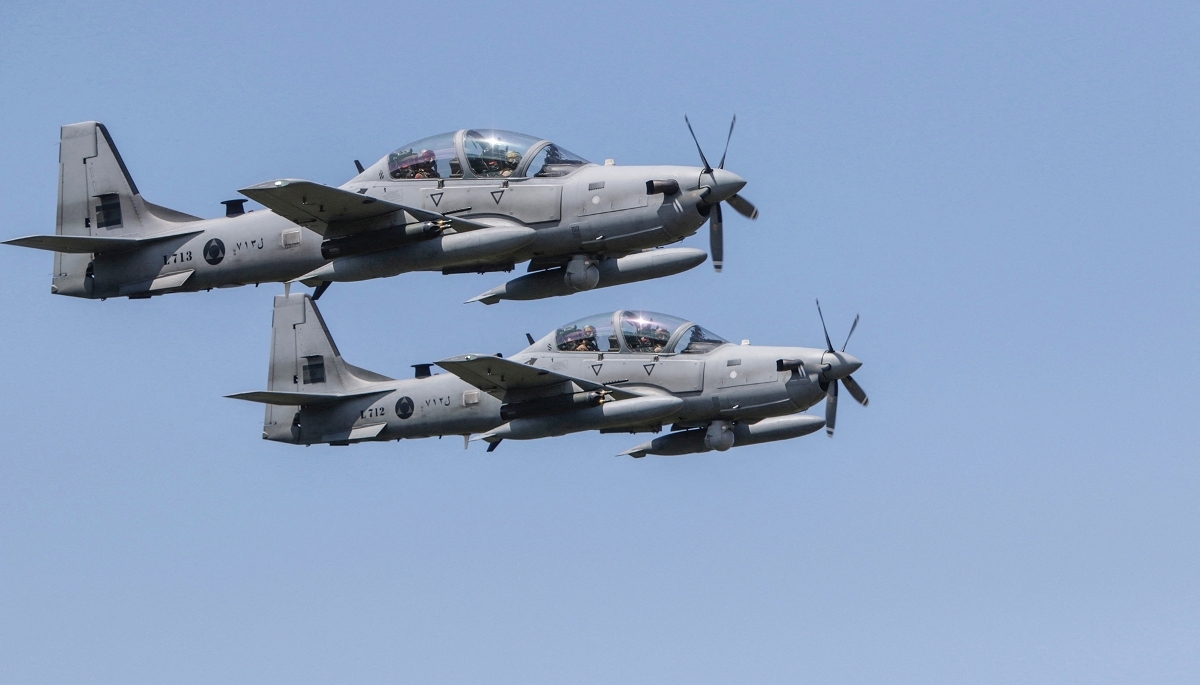 A-29 Super Tucano military aircraft in northern Lebanon, April 2019.