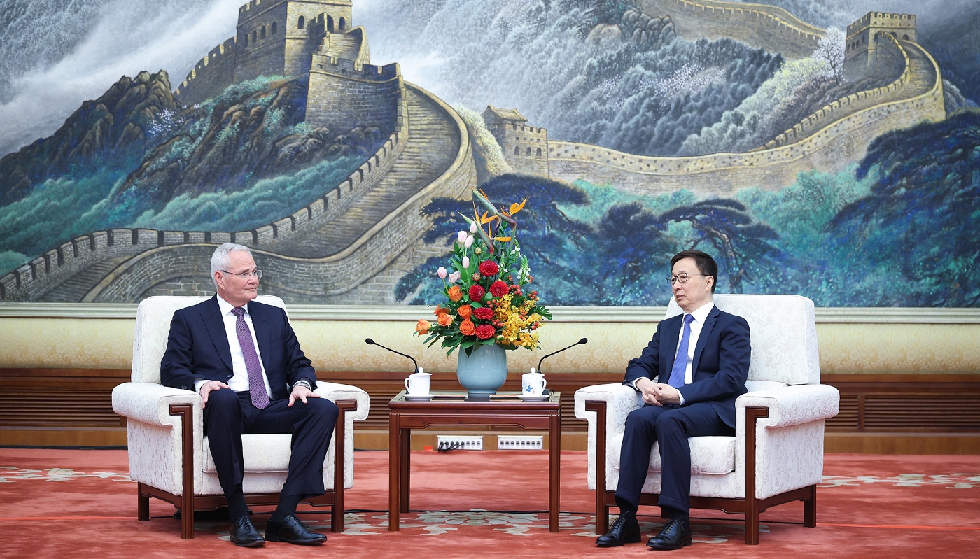 Chinese Vice President Han Zheng meets with ExxonMobil CEO, Darren Woods, in Beijing, 25 March 2024.