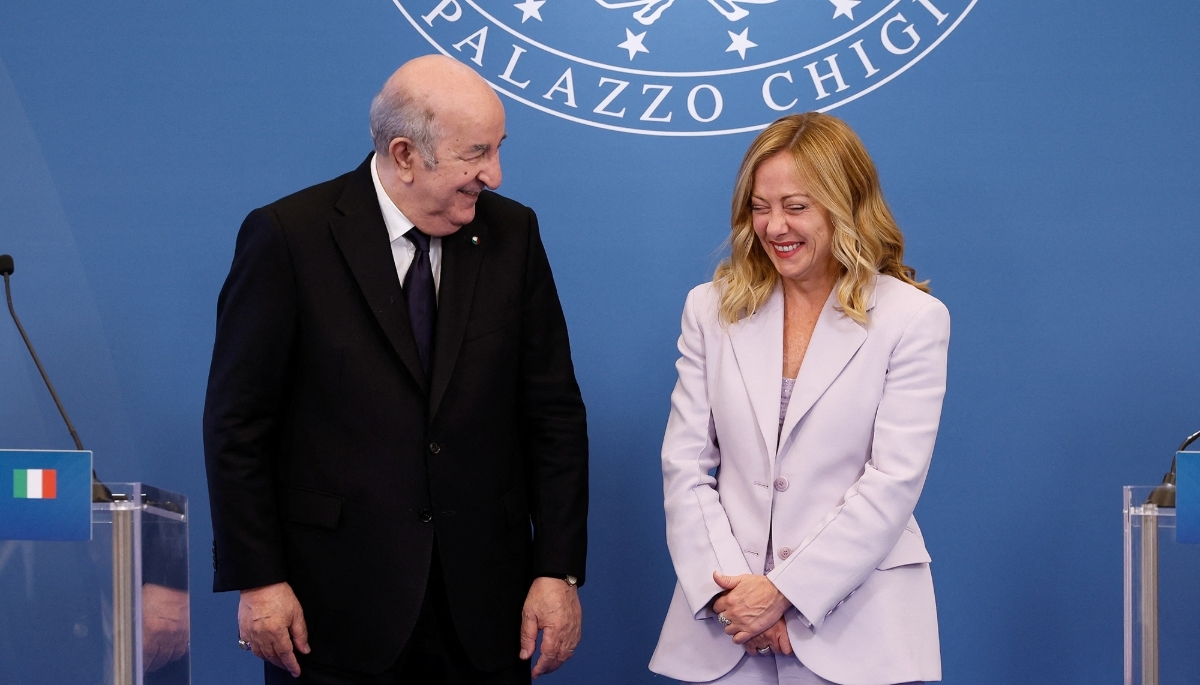 Giorgia Meloni welcomes Abdelmadjid Tebboune to Villa Doria Pamphilj in Rome on 23 July 2025.