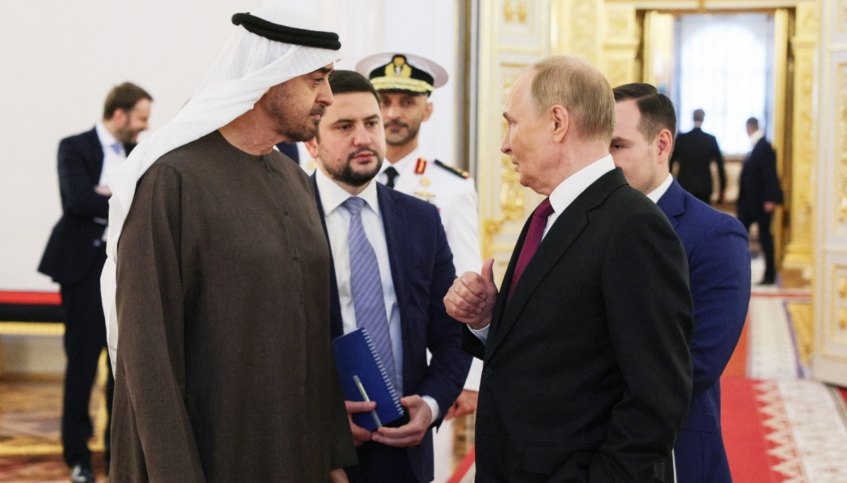 Vladimir Putin receives Mohammed bin Zayed at the Kremlin in Moscow, 7 August 2025.

