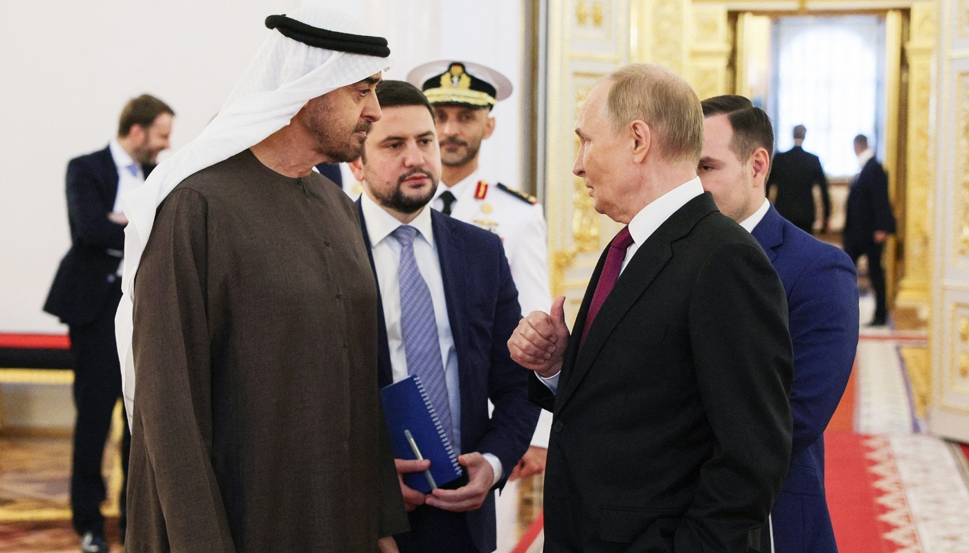 Vladimir Putin receives Mohammed bin Zayed at the Kremlin in Moscow, 7 August 2025.