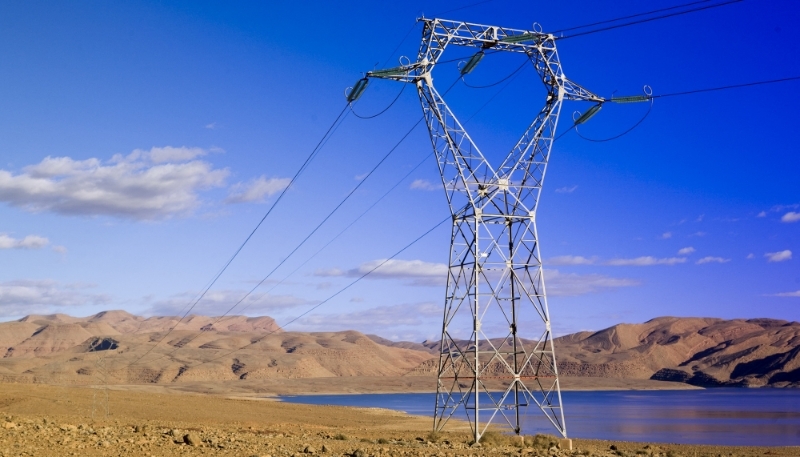 A high voltage power line in Errachidia province, eastern Morocco.