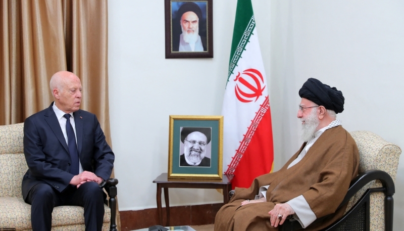 Iran's Supreme Leader Ayatollah Ali Khamenei with Tunisian President Kais Saied in Tehran on 22 May 2024.