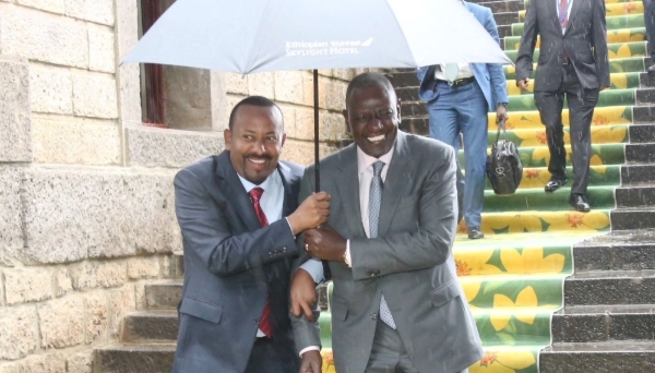 Ethiopian Prime Minister Abiy Ahmed and Kenyan President William Ruto in Addis Ababa for the Intergovernmental Authority on Development (IGAD) meeting, on 10 July 2023.