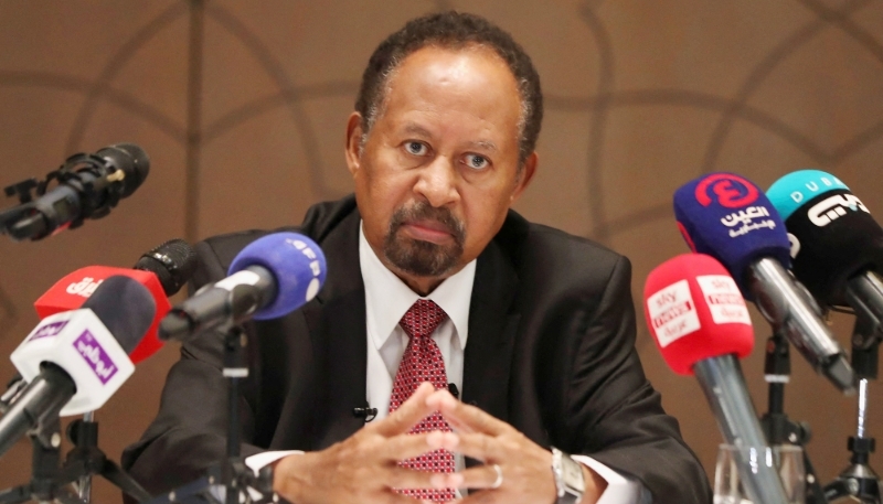 Abdalla Hamdok during a press conference in Abu Dhabi on 16 April 2023.