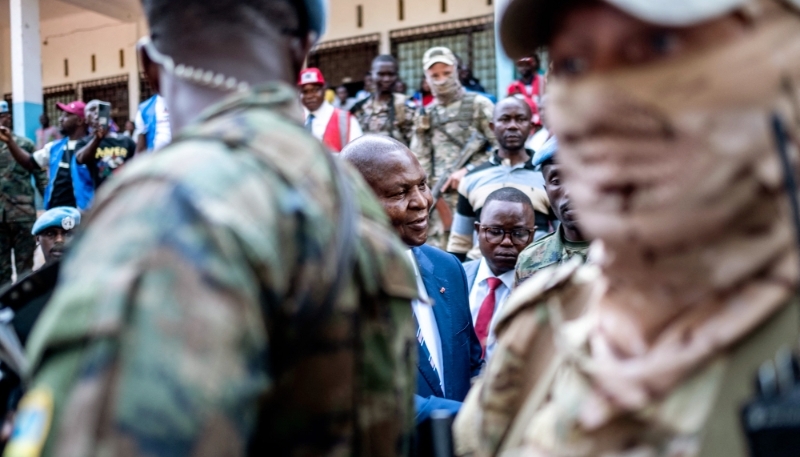 President Faustin Archange Touadéra voting in the referendum on a new constitution in Bangui on 30 July 2023.