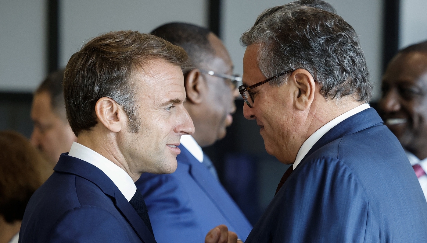 Emmanuel Macron and Aziz Akhannouch during the 79th Session of the United Nations General Assembly in New York on 25 September 2024.