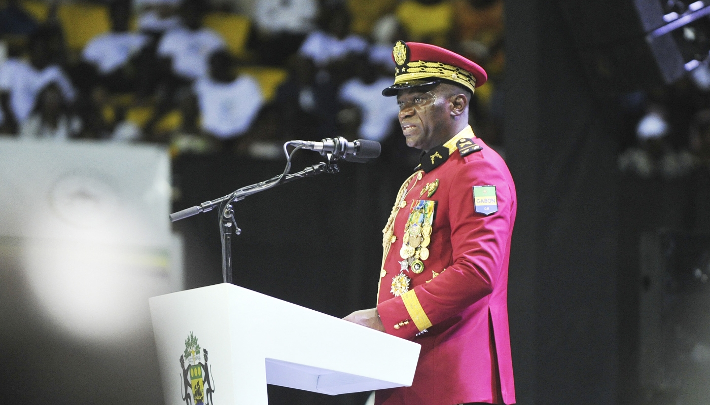 Brice Clotaire Oligui Nguema at the opening of the National Dialogue in Gabon at the Libreville Gymnasium, 2 April 2024.