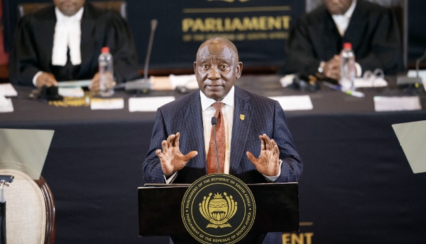 President Ramaphosa delivers his speech at the opening of the parliamentary session in Cape Town City Hall, Cape Town, South Africa, 18 July 2024.