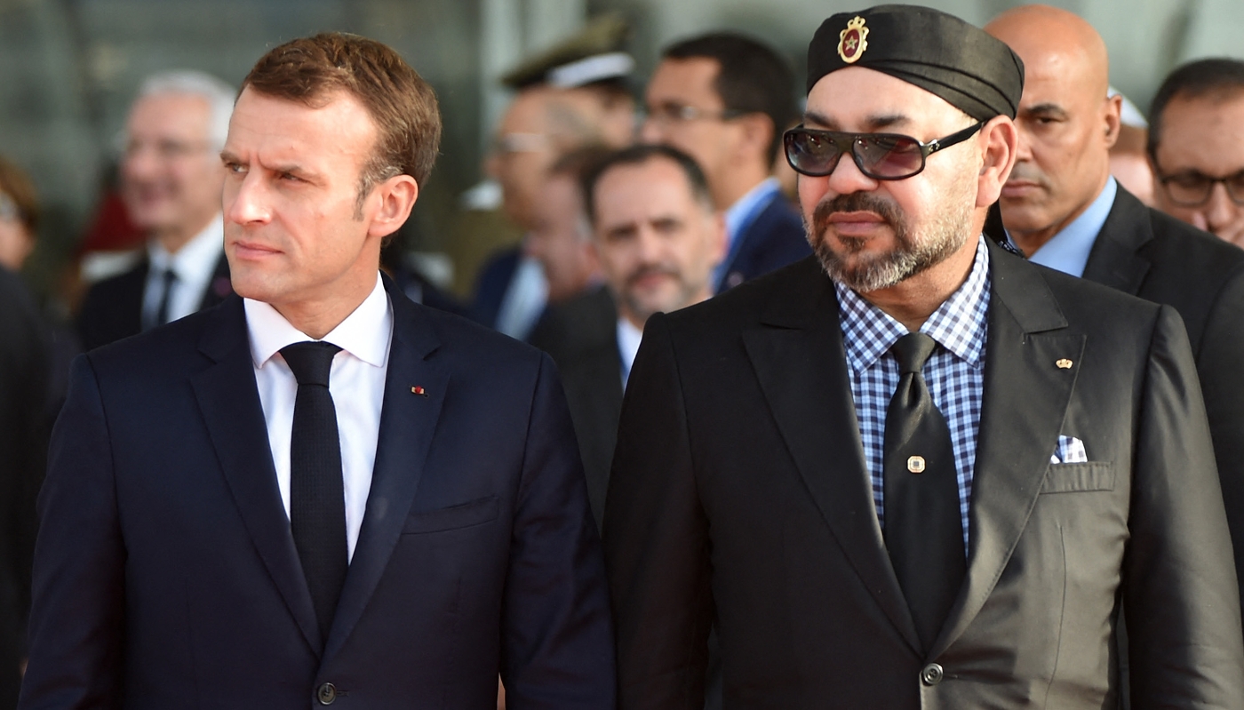 French president Emmanuel Macron with King Mohammed VI of Morocco in Rabat on 15 November 2018.