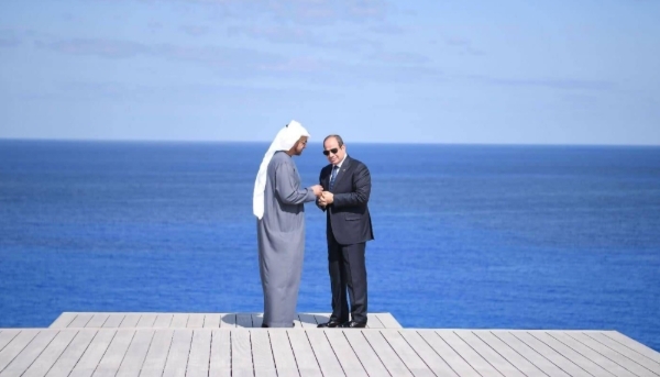 Abdel Fattah al-Sisi and Sheikh Mohammed bin Zayed Al Nahyan at the Ras El-Hekma Development Project launch ceremony, on 4 October 2024.