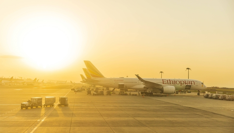 Ethiopian Airlines aircraft at Addis Ababa Bole airport on 17 June 2023.