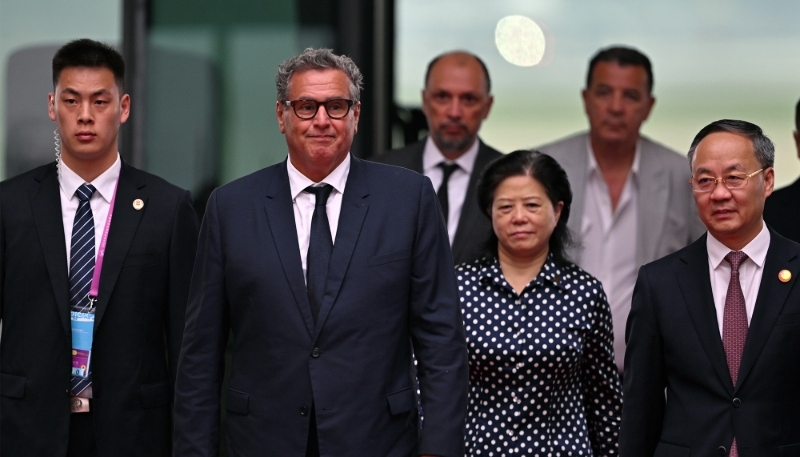 Moroccan Prime Minister Aziz Akhannouch (second left) in Beijing on 4 September 2024.