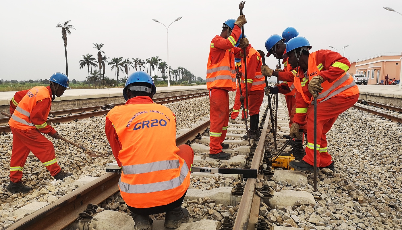 China Railway 20th Bureau Group employees working on the Benguela Railway in Lobito, Angola, 2019.