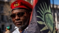 An anti-Nigerian government protester in London, on 18 March 2026.