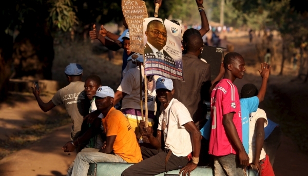 Supporters of presidential candidate Anicet-Georges Dologuele in the town of Bossangoa, Central African Republic, 2016.