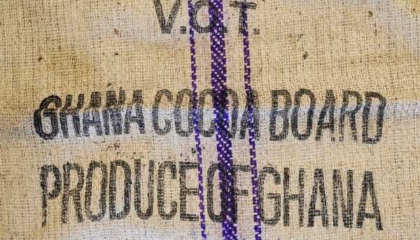 Bags of cocoa beans from the Cocoa Board in Suhum, Ghana, 9 January 2024.