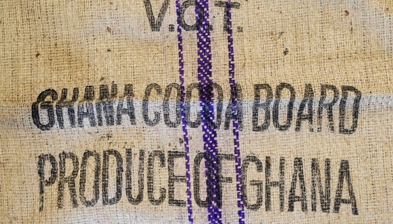 Bags of cocoa beans from the Cocoa Board in Suhum, Ghana, 9 January 2024.