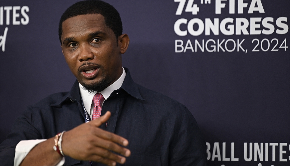 Former Cameroonian footballer Samuel Eto'o in Bangkok, Thailand, 17 May 2024.