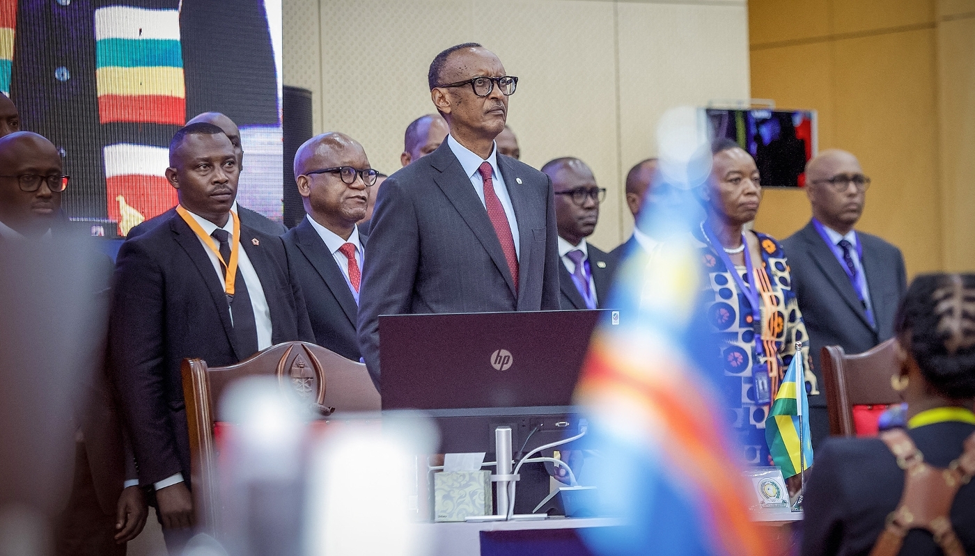 Rwandan President Paul Kagame at the Extraordinary Joint Regional Summit between SADC and the EAC heads of state in Dar es Salaam, Tanzania, 8 February 2025.