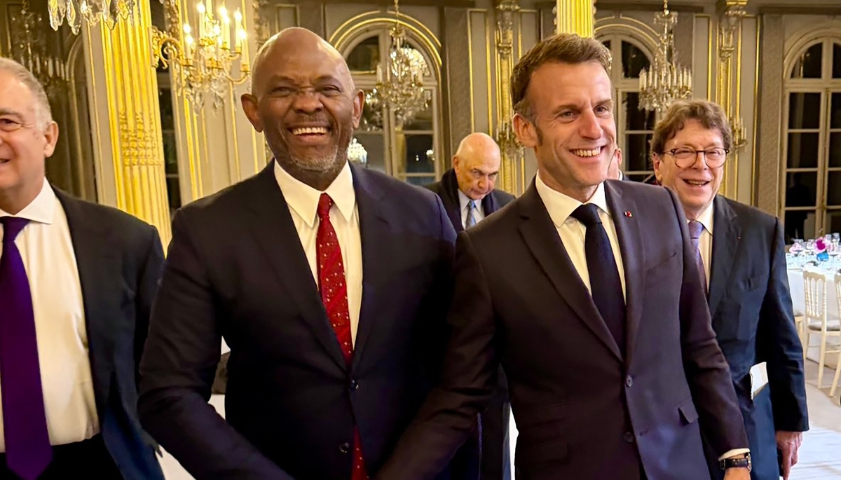 Nigerian businessman, Tony Elumelu, and French President Emmanuel Macron in Paris, on 11 March 2026.