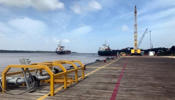 An offshore oil platform operated by ExxonMobil at the Guyana Shore Base Inc on the Demerara River, near Georgetown, Guyana, January 2020.