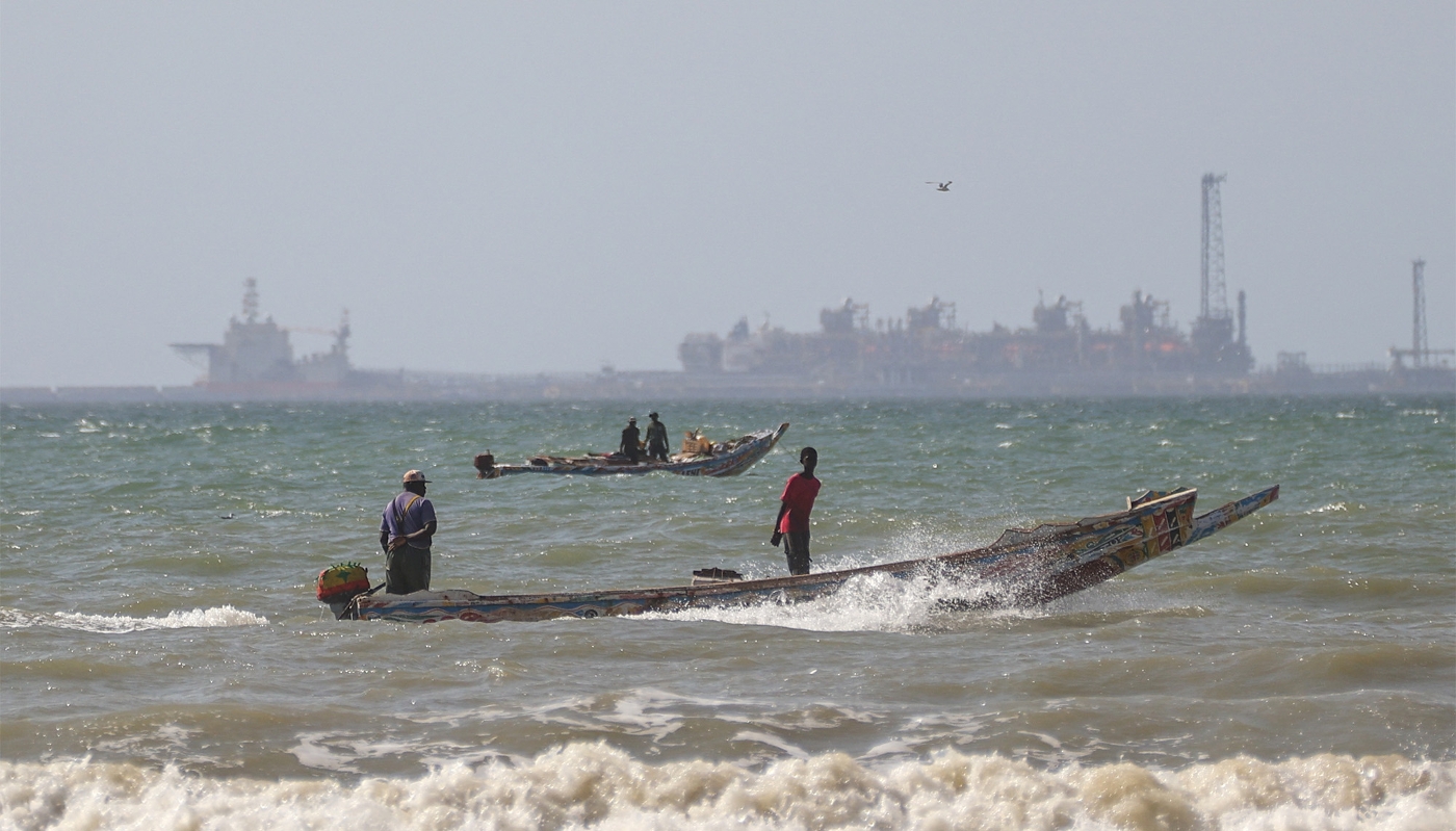 An offshore BP platform next to Saint-Louis, Senegal, in November 2024.