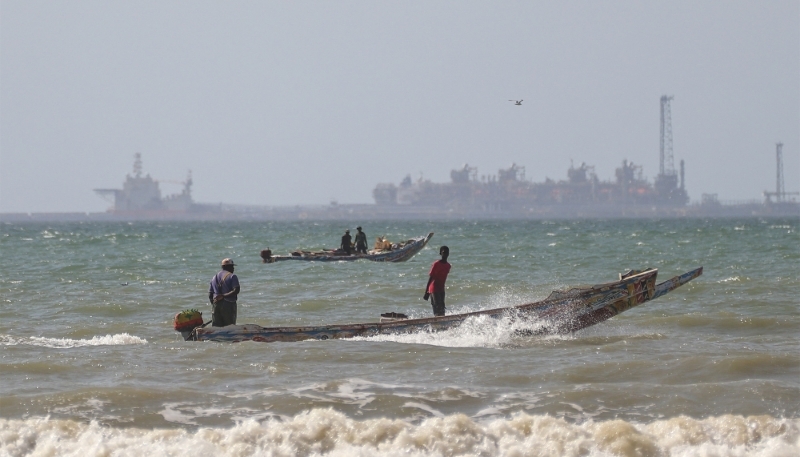 An offshore BP platform next to Saint-Louis, Senegal, in November 2024.