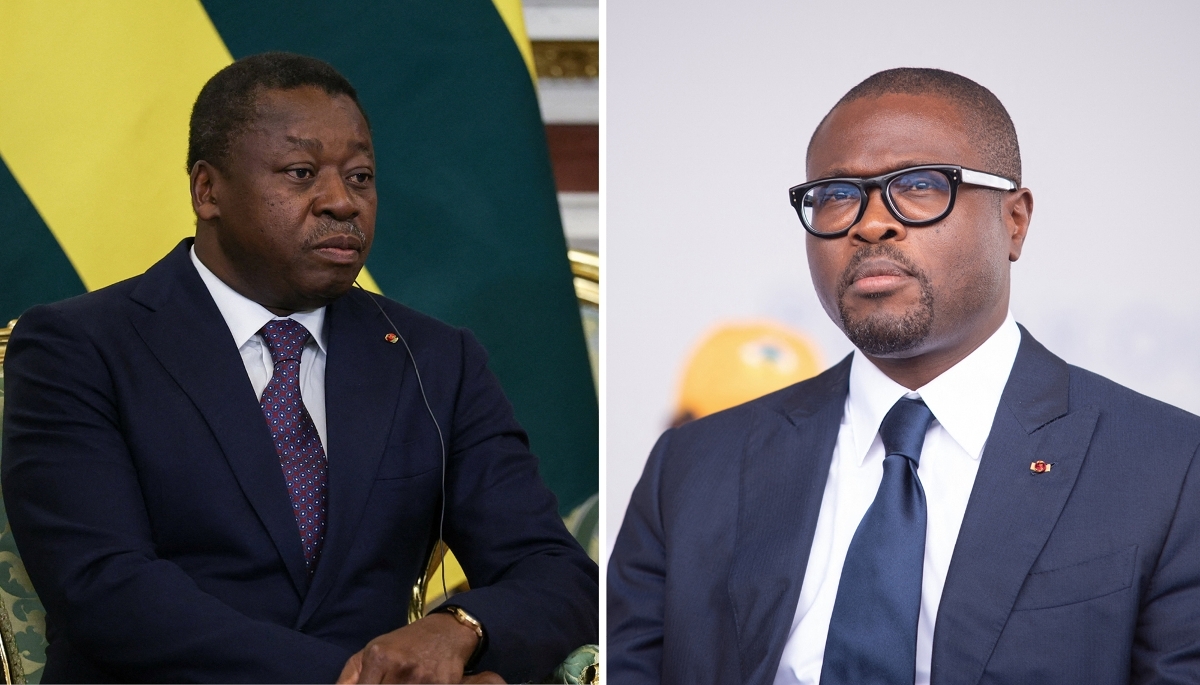 A photomontage of Togolese President Faure Gnassingbé and his Beninese counterpart, Romuald Wadagni.