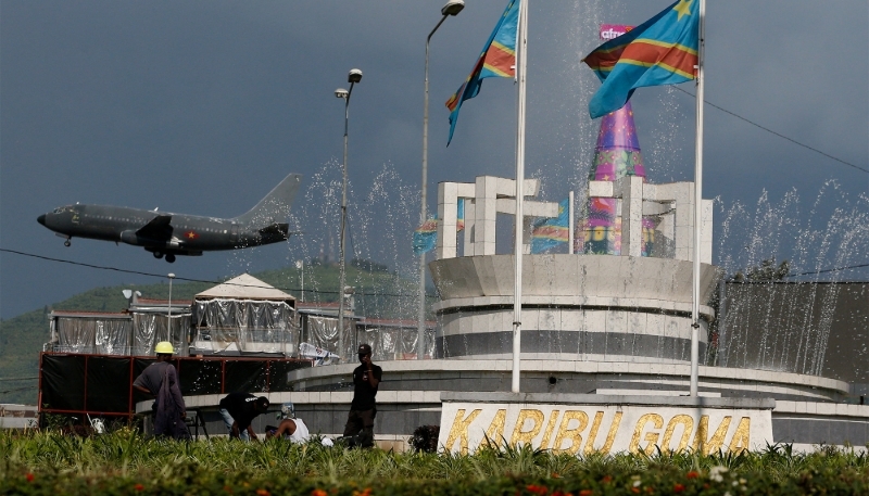 A DRC armed forces (FARDC) military plane airborne in Goma, North Kivu, on 18 December 2023. 