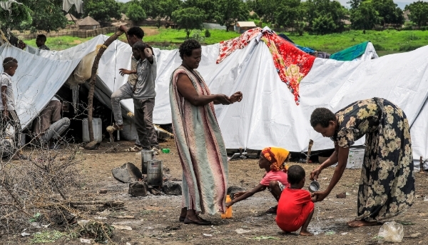 Ethiopian refugees of the Qemant ethnic group in the village of Basinga in Sudan's eastern Gedaref region, on 10 August 2021.