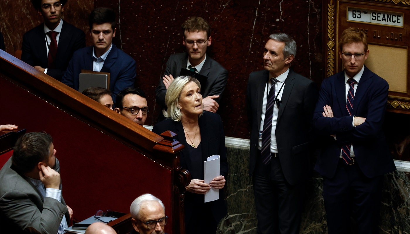 Rassemblement National (RN) parliamentary group president Marine Le Pen at the National Assembly, in Paris, on 4 December 2024.