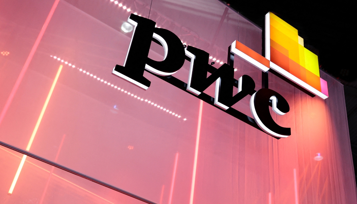 The PwC logo in Barcelona, Spain, 2025.